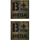 AliPlus 2PCS Blood Type B+ POS NKDA Patches Reflective Patch Hook and Loop | IR Reflective,Blood Type,Tactical Military Morale Patch,Versatile Attachment,Emergency Medical Identification,2*2in CP