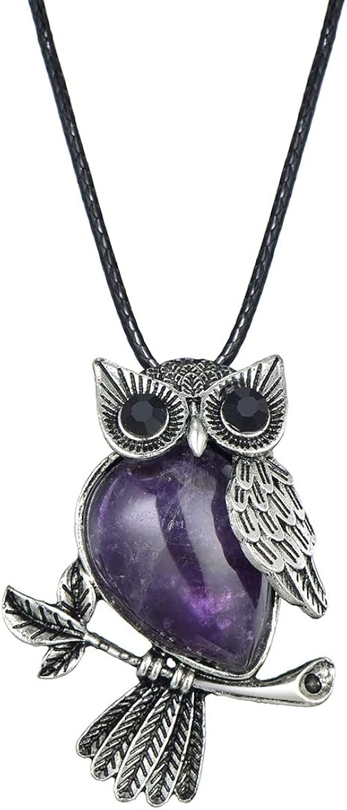 Starain Owl Necklaces for Women Girls Healing Crystal Stone Owl Pendant