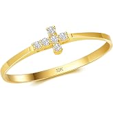 Solid 10K Yellow Gold Horizontal Cross Cubic Zirconia Ring Size 6 to 8 | Anti Tarnish 10K Real Yellow Gold Band | Hypoallergenic 10k Gold CZ Ring | Cross Ring for Women in by MAX + STONE