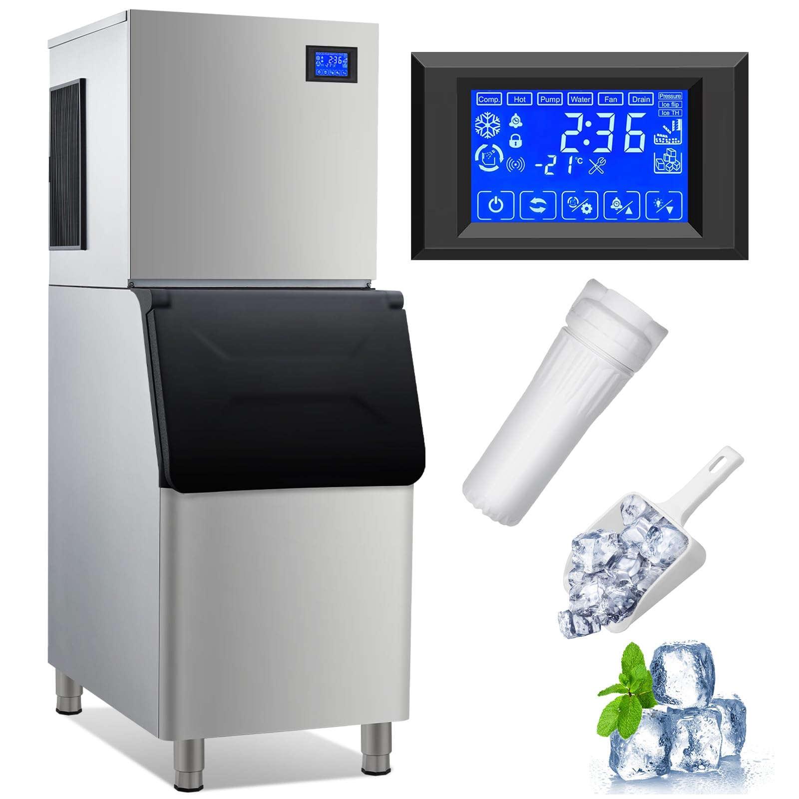 Photo 1 of **MAJOR DAMAGE**
Towallmark Commercial Ice Maker Machine 550Lbs/24H, Industrial Ice Machine, 440Lbs Storage, Ice Ready in 8-15 min, Stainless Steel Ice Maker for Bar/Cafe/Restaurant/Business