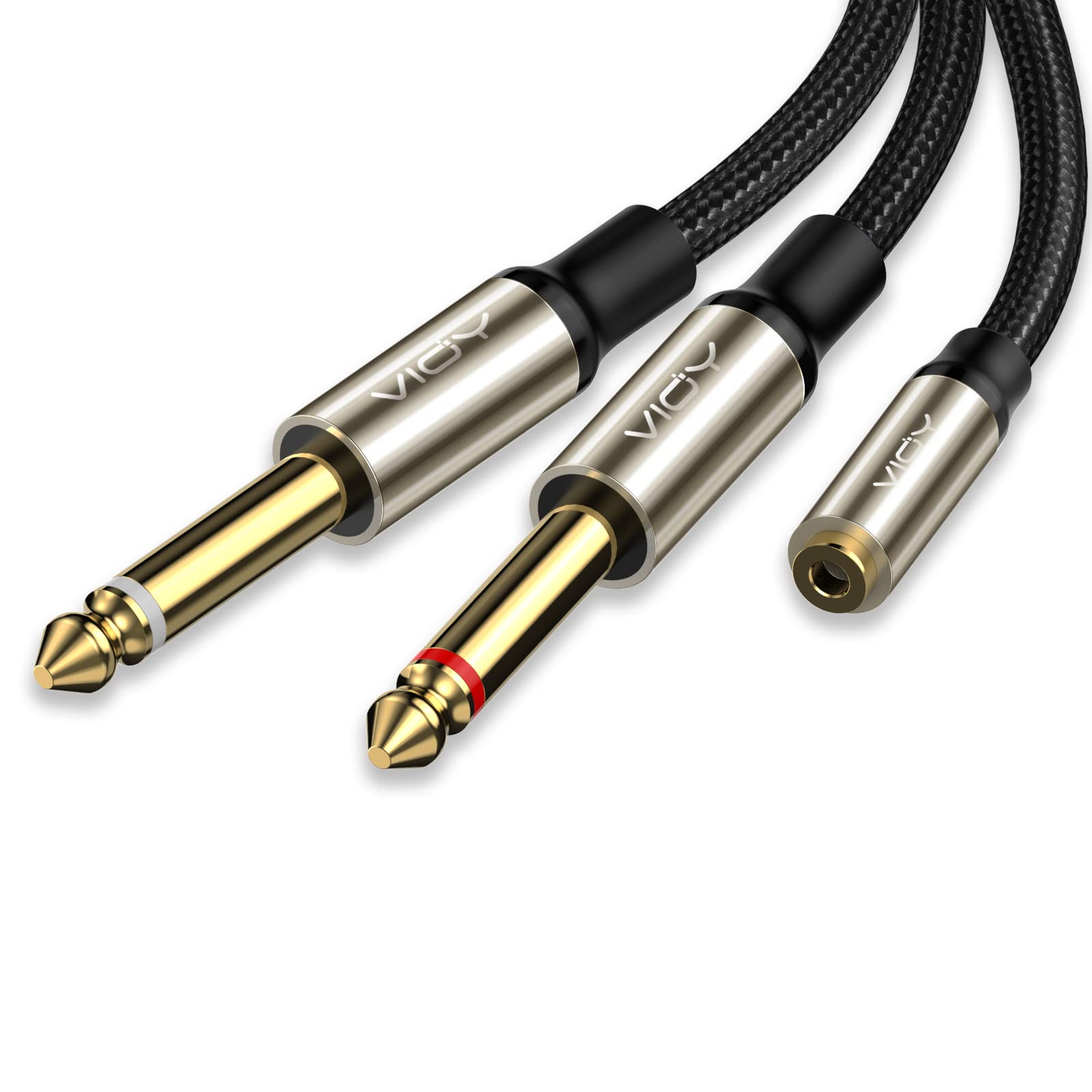 Photo 1 of VIOY 3.5mm to Dual 1/4 Inch Audio Splitter Cable, Gold Plated 1/8" TRS Female to Dual Quarter Inch 6.35mm TS Mono Male Plug Braided Stereo Breakout Cable 35cm/13.8inch