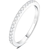 RYANEE Round Cut Cubic Zirconia Wedding Ring For Women in 925 Sterling Silver, Simulated Diamond 14k White Gold Plated CZ Eternity Ring For Her, Wedding Band For Women Stacking Bridal Sets