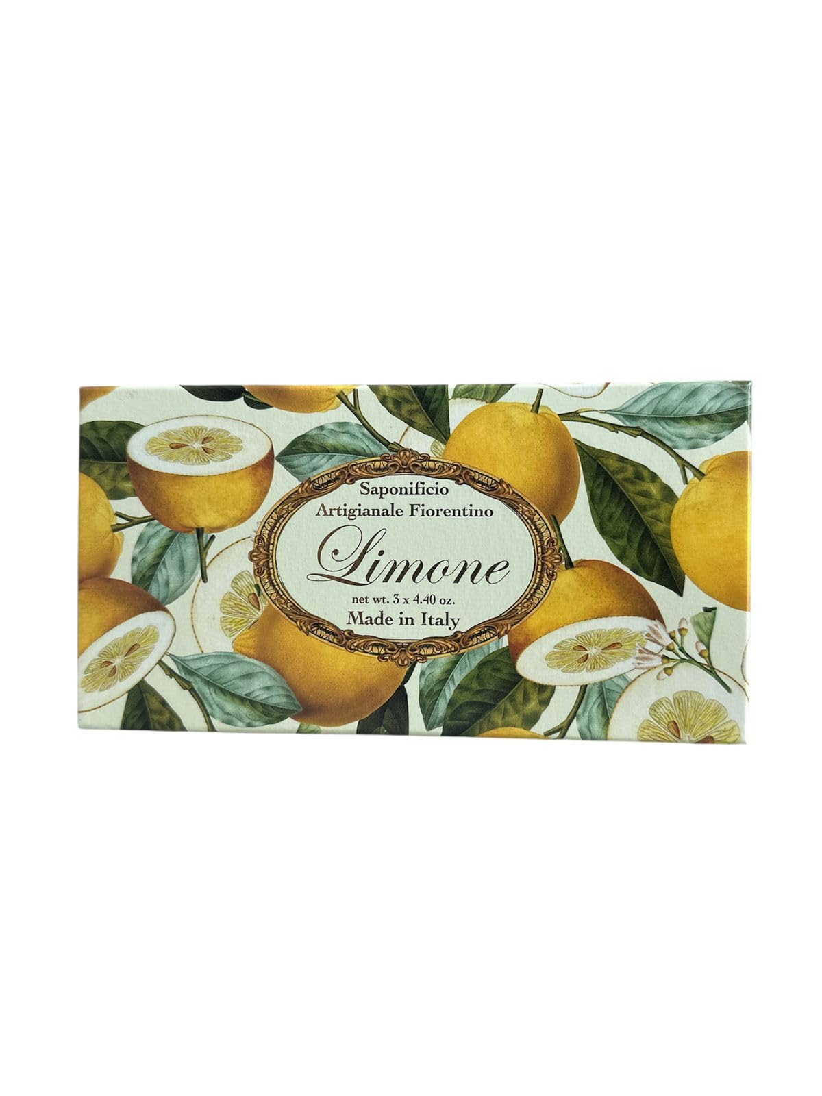 Box of Florentine lemon soap, pack of 3 rectangular handmade soaps, 3 x 125 g