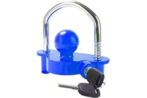 Tevlaphee Universal Trailer Ball Tow Hitch Lock Adjustable,Heavy-Duty Steel,Fit for Towing Caravan Trailer Security with 2 Keys Blue
