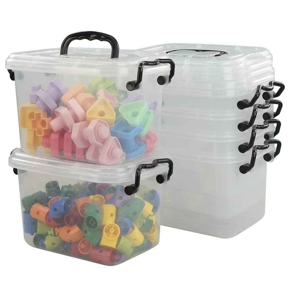 Ikando 6 Quart/ 7 Litre Plastic Transparent Storage Box Bin with Lid and Handle, 6 Pack