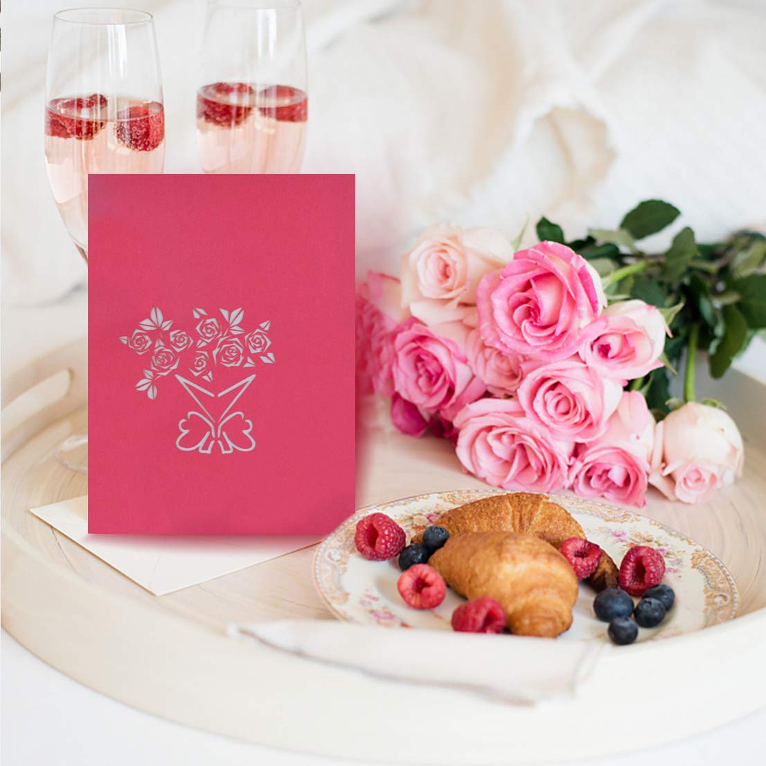 Tongcloud Pop Up 3D Card,3D Greeting Cards,Mother’s Day Cards,Red Rose Bouquet Pop Up Cards with Envelope Sticker for Birthday, Wedding, Thank You