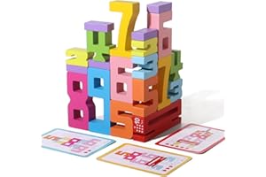 WISBOOK 20PCS Wooden Number Building Blocks, Montessori Toys Math Learning Toys for Kids Digital Educational Counting Toys Learning Toys for Parent-Kids Interaction Social Skills Creative Games for Ages 3+