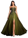 Women‘s Olive Green A Line Prom Dresses Formal