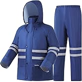 Rain Suit, High Visibility Reflective Safety Jacket, Lightweight Rain Gear, Waterproof Rain Jacket with Pants