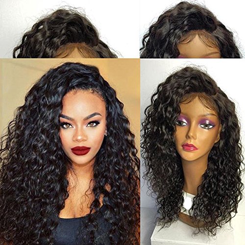 Yokada Hair Gluless Lace Front Wig Human Hair Indian Remy Hair Lace Wigs For Black Women 150% Density Natural color Deep Curly. (18inch, 150% density lace front wigs)