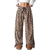 Women's Pajama Pants Leopard Pants Women Fuzzy Pajama Pant Y2k Cheetah Pants Grunge High Waisted Cute Pj Pant