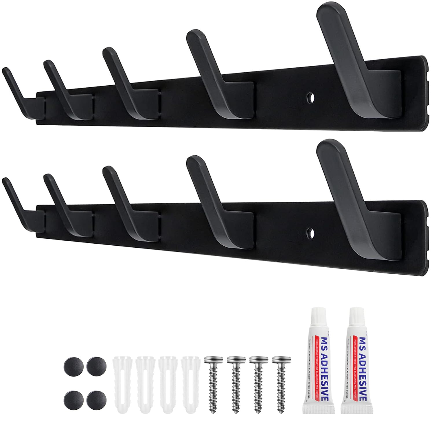 Sevenpers Black Coat Hangers Wall Mounted, Wall Coat Racks (2 Pack), Heavy Duty Coat Hanger with 5 Hooks, Clothes Hooks and Wall Hooks for Hanging Coats, Towels, Bags