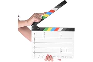 SNNISTTEK Professional Movie Directors Clapboard, Photography Studio Video TV Acrylic Clapper Board Dry Erase Film Slate Cut Action Scene Clapper with Color Sticks 9.6x11.7 inch/25x30cm, White