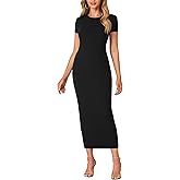 Umenlele Women’s Casual Short Sleeve Ribbed Knit Bodycon Fitted Pencil Long Maxi Dress