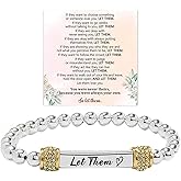 Let Them Dainty Diamond Beaded Stretch Bracelet, Self Worth Motivational Stainless Steel Engraving Tube Bracelets Inspirational Chain Crystal Energy Friendship Jewelry for Women Men