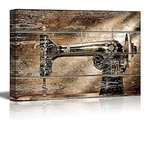 Vintage Sewing Machine on Vintage Wood Textured Background...