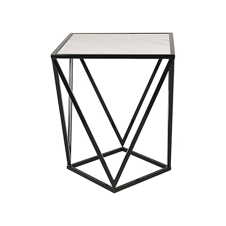 M&M CoffeeTable Black Metal Side Accent Table with Marble Top