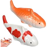 Housoutil Ceramic Floating Koi Fish, 2PCS Ceramic Floating Fake Fish Goldfish Koi Decor Realistic Water Pond Decor for Outdoor Fountain, Bird Bath, Mini Water Garden and Fake Aquarium