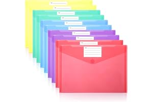 10 Pack A4 Plastic File Folders Letter Size Document Folders with Label Pocket and Paste Button Waterproof Files Envelope for