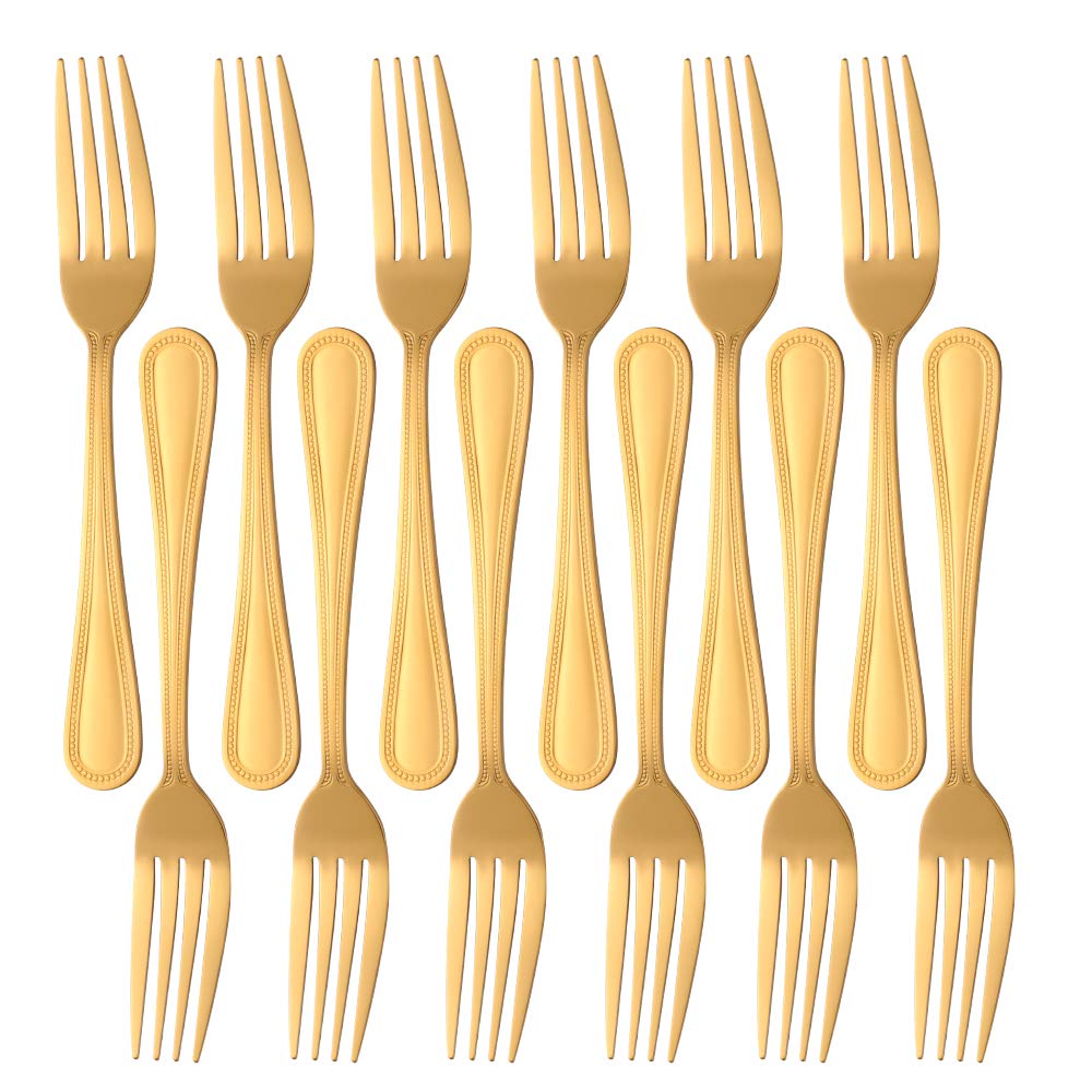 Buyer Star 12-Piece Dinner Forks, Gold Stainless Steel Fork Set for Home Kitchen and Restaurant, Mirror Polished Cutlery Set