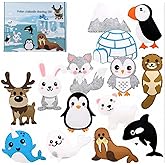 Animals Sewing Kit for Kids,Christmas DIY Stuffed Craft Kit,Make Your Own Winter Animals Felt Plush Craft Kit Includes 14 Cre
