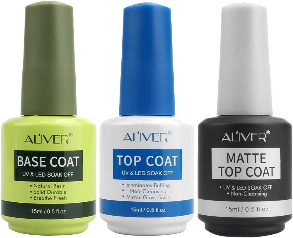 Gel Nail Polish Base and Top Coat - No Wipe Top Coat Matte & High Gloss Top Coat, UV/LED Soak Off Gel Nail Polish Kit for Home Nail DIY and Salon Use (3 x 15ml): Health & Personal Care