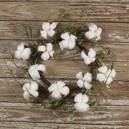 The Country House Collection Cotton 'N' Leaves Boll Floral Wreath (13" Outer Diameter)