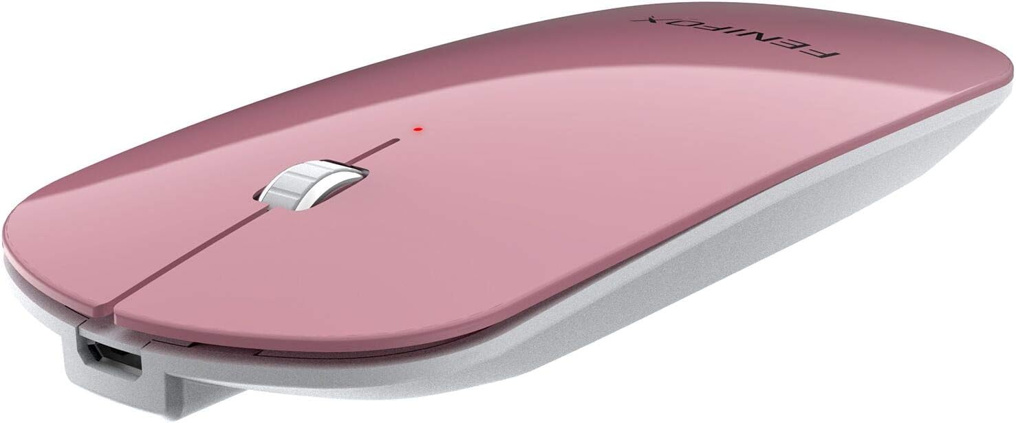 FENIFOX Mini Bluetooth Mouse, Ultra-thin Portable Mobile Optional Mice with Rechargeable Battery for PC,Laptop,Android Tablet (Light Pink)