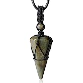 XIANNVXI Healing Crystal Stone Pointed Necklace Adjustable Black Rope Natural Gemstone Pendant Necklaces Jewelry for Men Women