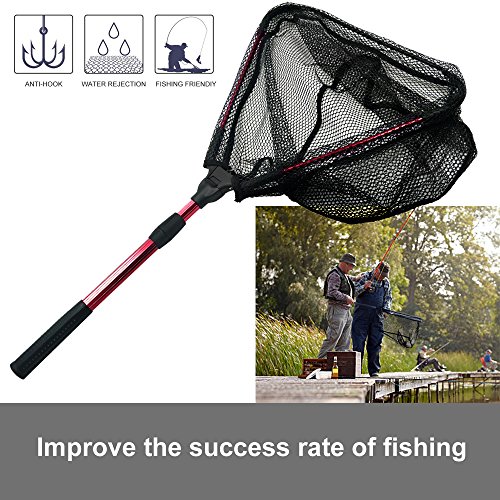 MelkTemn Fishing Net, Fish Net Foldable Fish Landing Net Collapsible Pole Handle Durable Nylon Mesh Safe Fish Catching Landing nets for Fishing (Red.) - Thumbnail 5