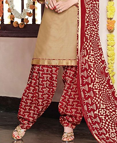 ethnicjunction women's glaze cotton patiala style unstitched dress material (ej1097-106_light brown)