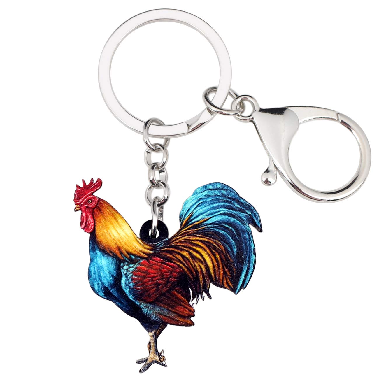 BONSNY Acrylic Colorful Rooster Chicken Keychains Key Ring Car Purse Bags Pets Lover Farm Animal Gifts (Blue)