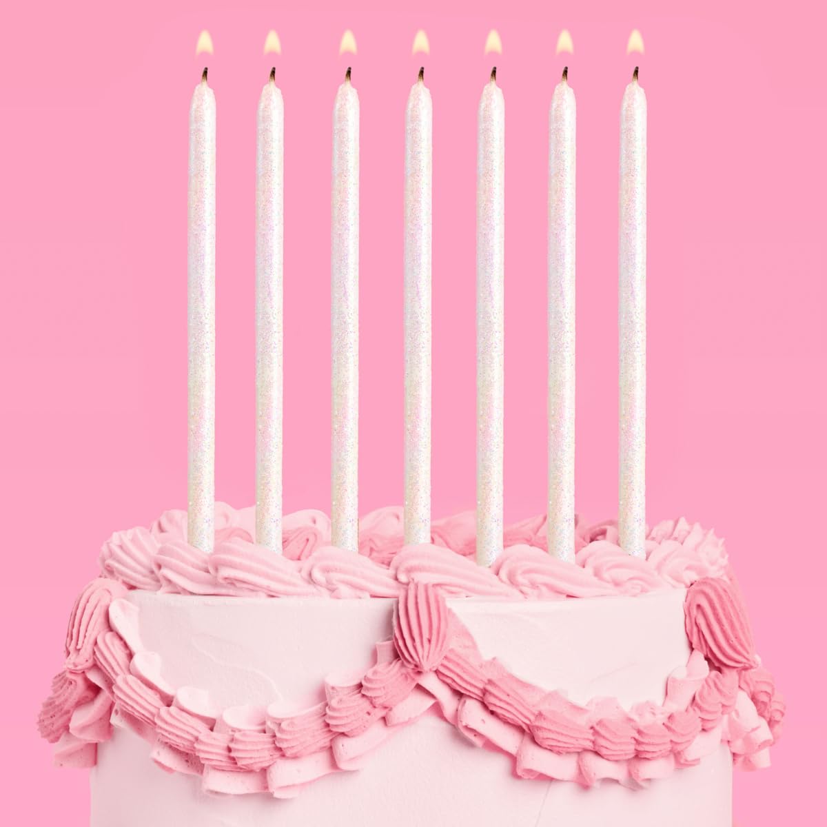 Photo 1 of xo, Fetti White Iridescent Glitter Cake Candles, Tall Thin - 10 Pcs | Birthday Party Supplies, Bachelorette Cake Decor, Cupcake Topper, Unicorn Dessert Decorations