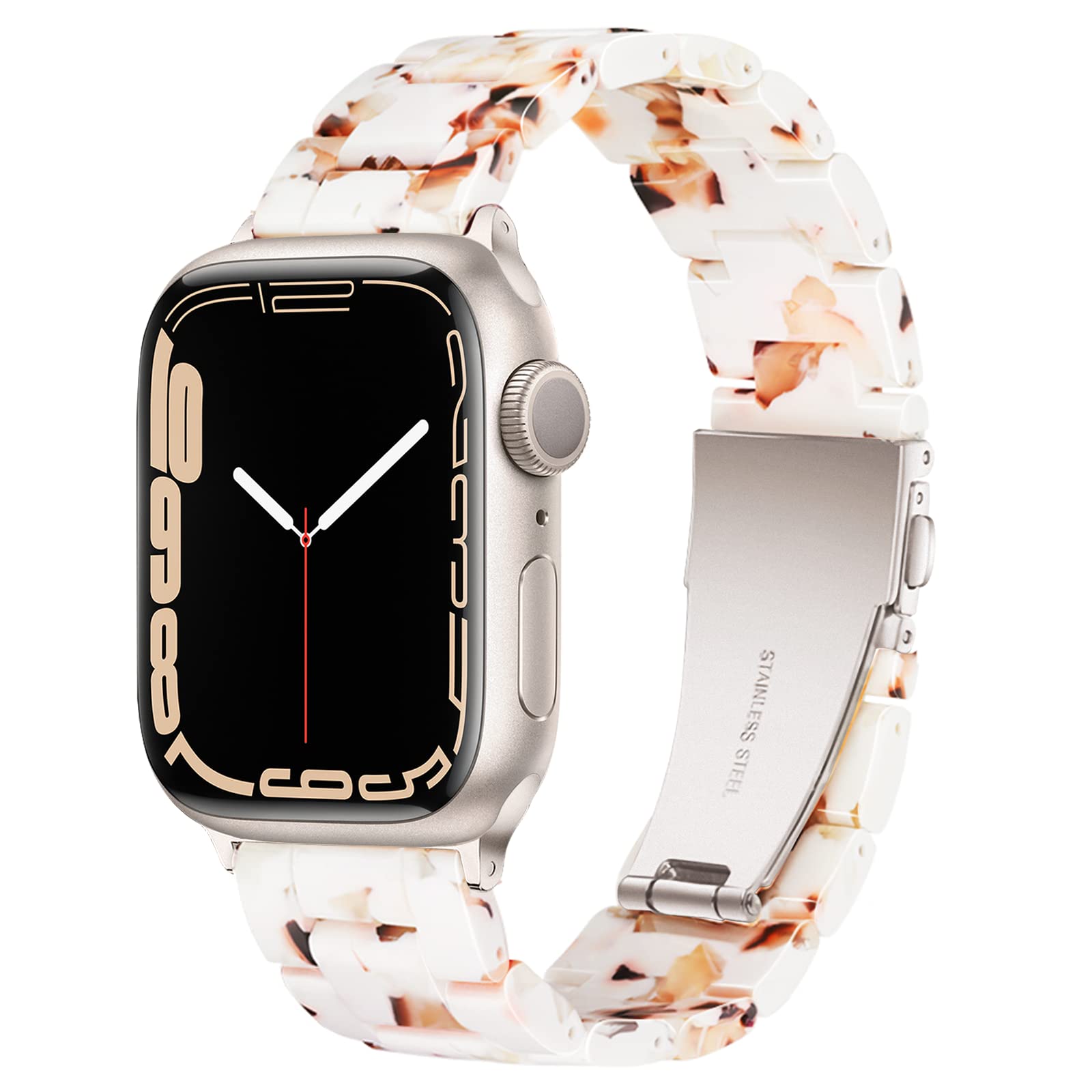 Light Compatible with Apple Watch Strap Series 10 42mm 41mm 40mm 38mm, Fashion Resin iWatch Strap for Women Men Bracelet with Stainless Steel Clasp for Apple Watch Series 10 SE 9 8 7 6 5 4 3 2 1