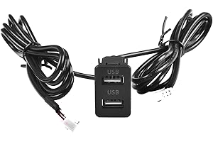 Car Audio Interface Cable for Dual USB Ports, 4-Pin + 6-Pin Flush Mount Extension for Dashboard, 145 cm Black ABS Adapter Com