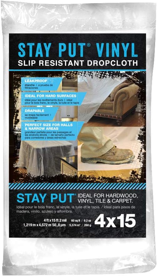 Trimaco 2 mil Stay Put Slip Resistant Vinyl Dropcloth, 9-feet x 12-feet - - 