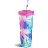 Manna Chilly Double-wall Vacuum Insulated Stainless Steel Tumbler with Splash-proof Lid and Reusable Tritan Straw - 24 Oz - Bright Tie Dye