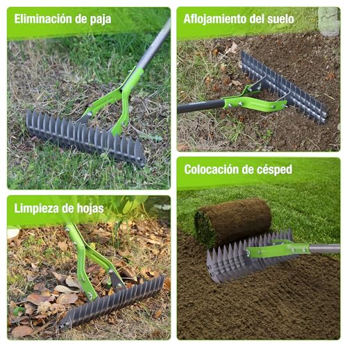 WORKPRO Lawn Scarifier Rake 178 cm, Dethatcher Heavy Duty Rake with Adjustable Head and Telescopic Handle, for Removing Dead Grass, Cutting Remains and Loosening the Soil | Heavy duty rakes with adjustable head to remove dead grass and clippings, loosen soil