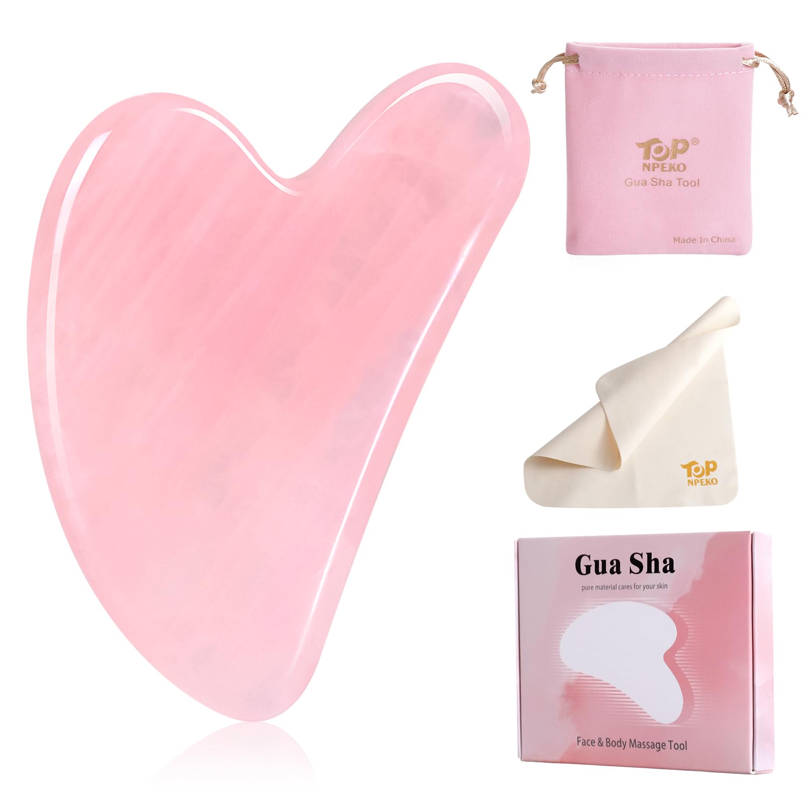 Gua Sha Facial Jade Tool, Natural Rose Quartz Gua Sha Scraping Anti-Ageing Massage Stone to Reduce Swelling, Lymphatic Drainage and Facial Tension