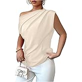 SOLY HUX Women's Blouse Ruched Off The Shoulder Short Sleeve Asymmetric Neck Summer Tops
