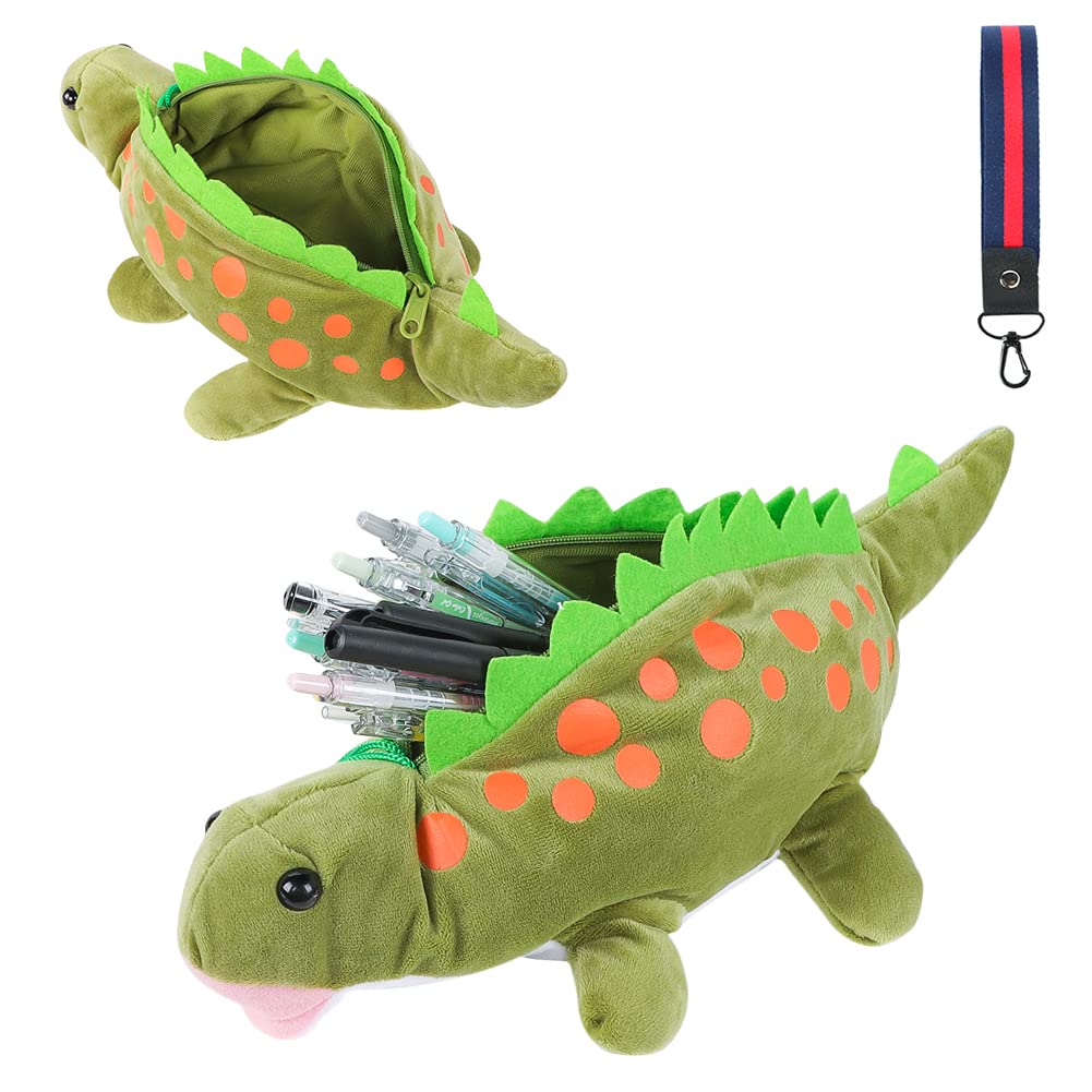 Cute Dinosaur Pencil Case for Kids Boys Girls, 3D Plush Zipper Pen Pouch Soft Animal Doll Pencil Box Large Capacity Stationery Storage Organiser Bag Novelty Pen Pencil Holder Bag for School Students
