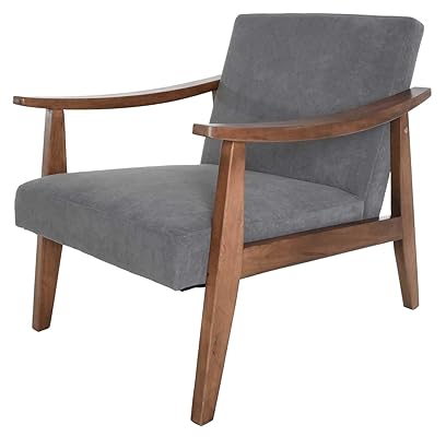 Zenvida Mid Century Modern Accent Armchair Solid Hardwood Upholstered