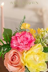 WELL KNOWN Artificial Flowers in Glass Vase, Silk