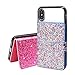 2-Pack Universal Flip Card Holder, ClarksZone Sequin Glitter Wallet Case [3M Adhesive] Stick On Slim Credit Card ID Card Slots for Apple/Android - Multi-Colored & Pink Glitter