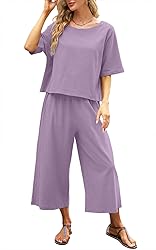 Nfsion Womens Summer 2 Piece Outfits Crewneck Half