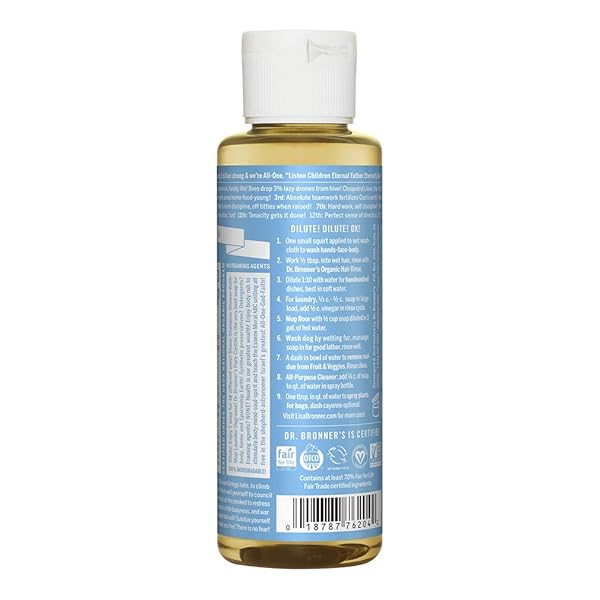DR. BRONNER’S – PURE-CASTILE LIQUID SOAP (BABY UNSCENTED, 4 OUNCE) – MADE WITH ORGANIC OILS, 18-IN-1 USES: FACE, HAIR, LAUNDRY, DISHES, FOR SENSITIVE SKIN, BABIES, NO ADDED FRAGRANCE, VEGAN, NON-GMO