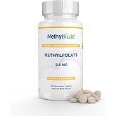 Methyl-Life&reg; L-Methylfolate 2.5 mg &ndash; Chewable Active Folate Tablets with ultrapure Methylfolate (L-5-MTHF, Calcium) &ndash; Gentle Daily B9 Support &ndash; Vegan, Non-GMO, Gluten-Free &ndash; 90 Tasty Chewables
