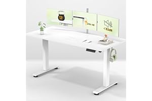 Veken 55 Inch Large Electric Standing Desk,Sit to Stand Up, Heights Adjustable, Work Home Office Computer Table for Study, Walking Pad, Writing, and Games, Wooden Desktop Desks, White