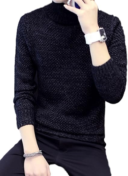 Amazon メンズ ハイネックセーター Tタートルネック ヘッジ カーディガン ウール カジュアル カレッジ アメカジ スポーティ トレンド アウトドア 体型カバー 大きいサイズ スリム 着痩せ M ブラック セーター 通販