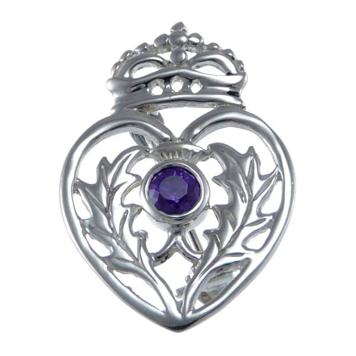 Alexander Castle Women's 925 Sterling Silver Scottish Luckenbooth Brooch Pin with Real Amethyst Stone & Jewellery Gift Box - Scottish Gift for Women